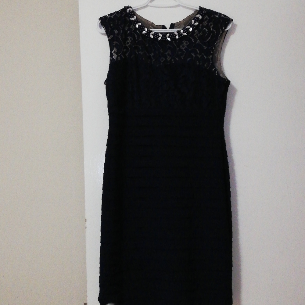 Elegant lace dress with embellish neckline